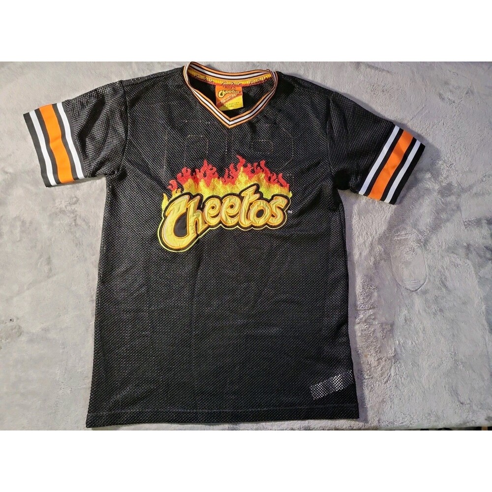 Cheetos Fire Flaming Hot Womens Small Black Mesh Jersey Top #90 Short Sleeve